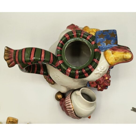 Fitz & Floyd 1995 Snowman Teapot Christmas Decor Ceramic Hand-Painted - Picture 5 of 7